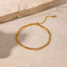 Afbeelding in Gallery-weergave laden, Enkelbandje verguld flat snake twee lagen
