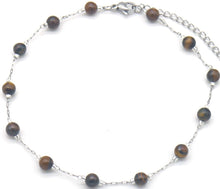 Afbeelding in Gallery-weergave laden, Zilver Enkelbandje met natuursteen Tiger Eye kralen