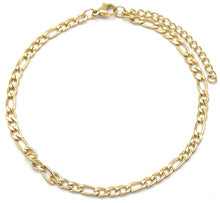 Afbeelding in Gallery-weergave laden, Een schakelenkelbandje van roestvrij staal. Dat verkleurt niet en geeft geen allergische reacties. Heel mooi om te combineren met een kralen enkelbandje. Is er in twee kleuren zilver en goud.