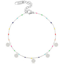 Afbeelding in Gallery-weergave laden, RVS enkelbandje Rainbow met gekleurde balletjes en zilverkleurige muntjes