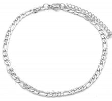 Afbeelding in Gallery-weergave laden, Een schakelenkelbandje van roestvrij staal. Dat verkleurt niet en geeft geen allergische reacties. Heel mooi om te combineren met een kralen enkelbandje. Is er in twee kleuren zilver en goud.