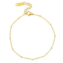 Afbeelding in Gallery-weergave laden, Fijn gouden enkelbandje met kleine gouden balletjes. Makkelijk verstelbaar door middel van het verlengkettinkje.