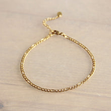Afbeelding in Gallery-weergave laden, gouden 3mm ketting enkelbandje met een verlengkettinkje stainless steel anklet