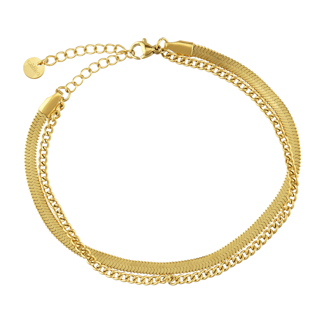 dubbel enkelbandje 18k goud verguld flat snake