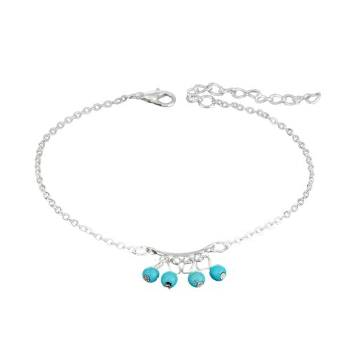 Zilverkleurig enkelbandje Turquoise kraaltjes