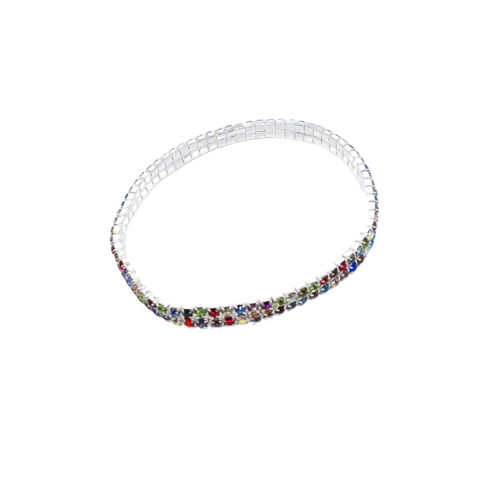 Een elastisch enkelbandje met fonkelende strass steentjes in subtiele kleurtjes dubbele laag