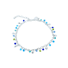 Afbeelding in Gallery-weergave laden, Enkelbandje RVS Zilver met kleine bedeltjes van blauwe glaskralen
