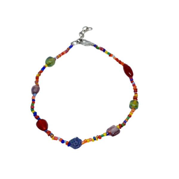 Enkelbandje multi color rocailles en steentjes