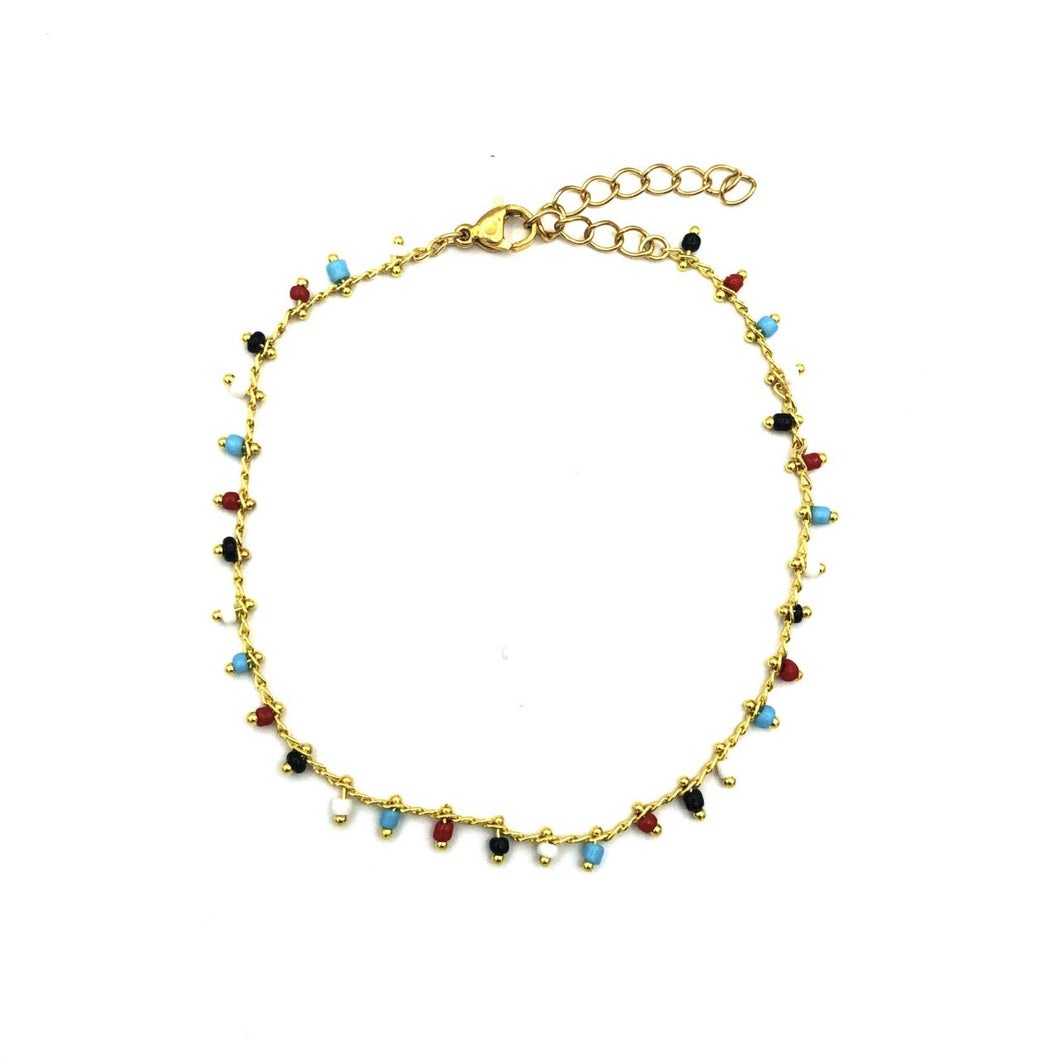 Gouden enkelbandje Boho Beach gekleurde steentjes