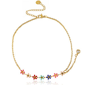 Enkelbandje goldplated rvs met bloemetjes