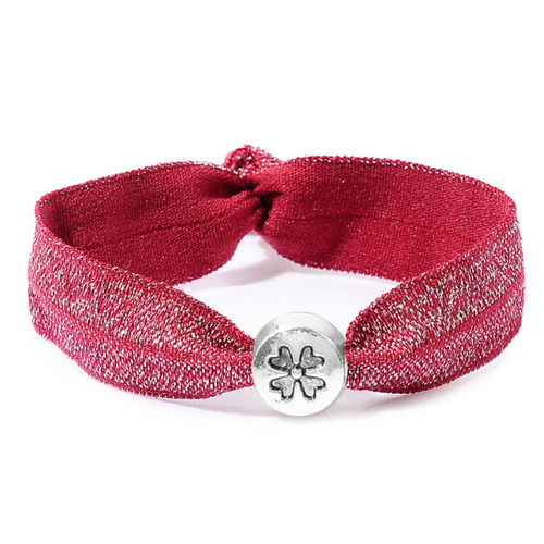 Elastisch Enkelbandje bordeaux rood met klaverbedel