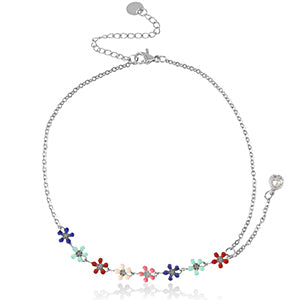 Enkelbandje silverplated rvs met bloemetjes