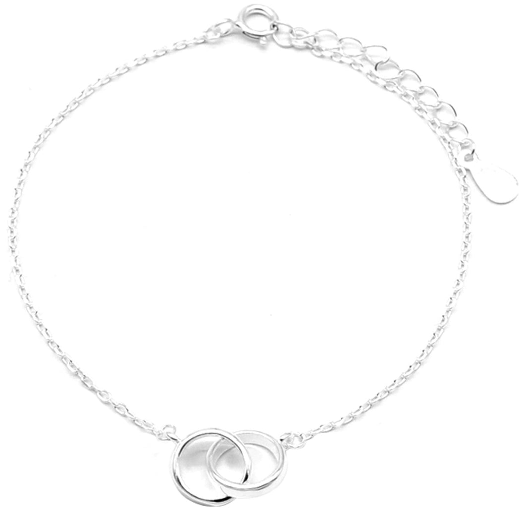 Enkelbandje 925s zilver met 2 ringetjes in elkaar