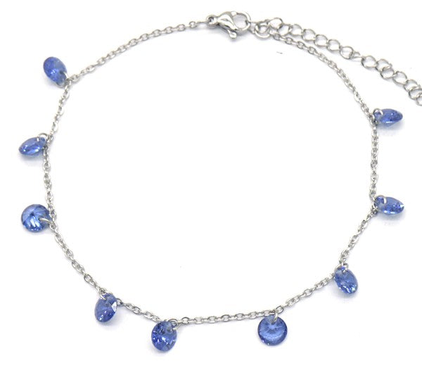 Enkelbandje rvs zilver met blauwe glaskralen