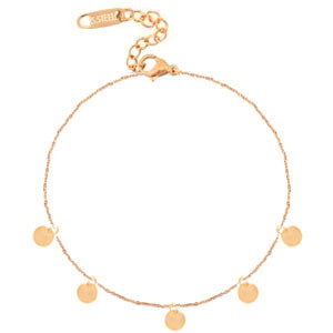 Deze kant-en-klare trendy enkelbandjes (RVS) coin gold zijn een perfecte aanvulling op jouw collectie sieraden! Dit subtiele enkelbandje heeft een fijn schakelbandje en kleine muntjes van 6mm. Het enkelbandje heeft een totale lengte 31cm, dit is inclusief het verlengkettinkje van 6cm. Materiaal: stainless steel/roestvrij staal.