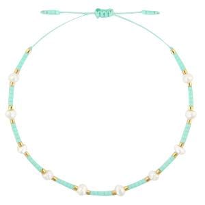 Trendy enkelbandje pearl met Miyuki kralen Turquoise Green